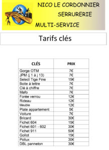 tarif clé Nico le cordonnier à Limoux